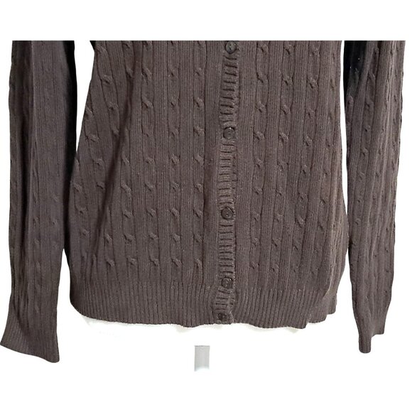 Eddie Bauer Womens Brown Cable Knit Button-Up Cardigan Sweater M Y2K - Picture 9 of 11